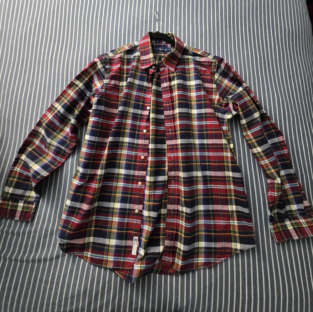 Ralph Lauren Men's Red and Blue Plaid Shirt